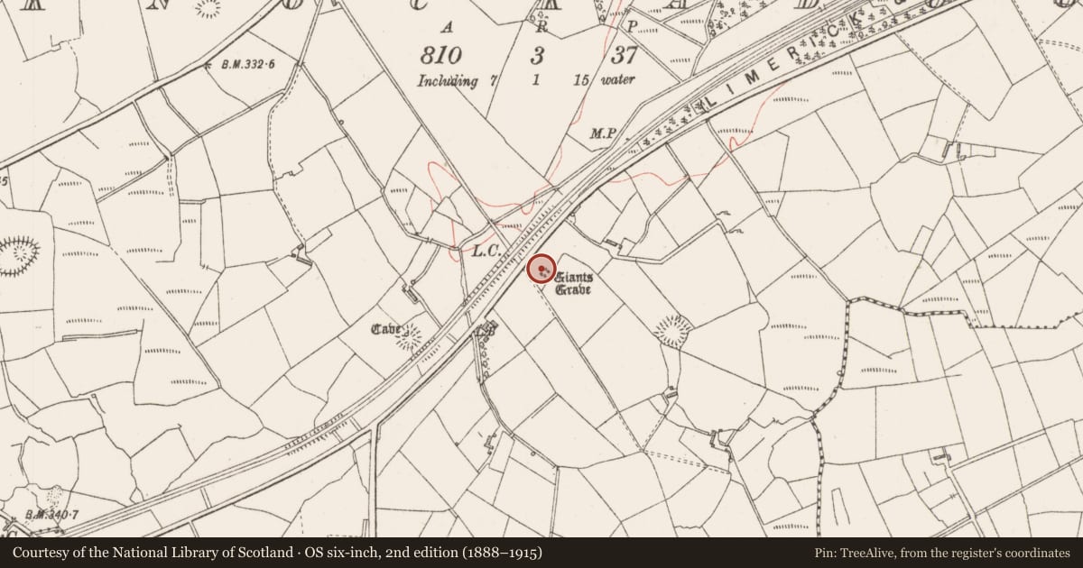Ordnance Survey six-inch map, 2nd edition (1888–1915) covering the location of Megalithic tomb - unclassified, Knockadoo, County Sligo, with a pin at the register's coordinates