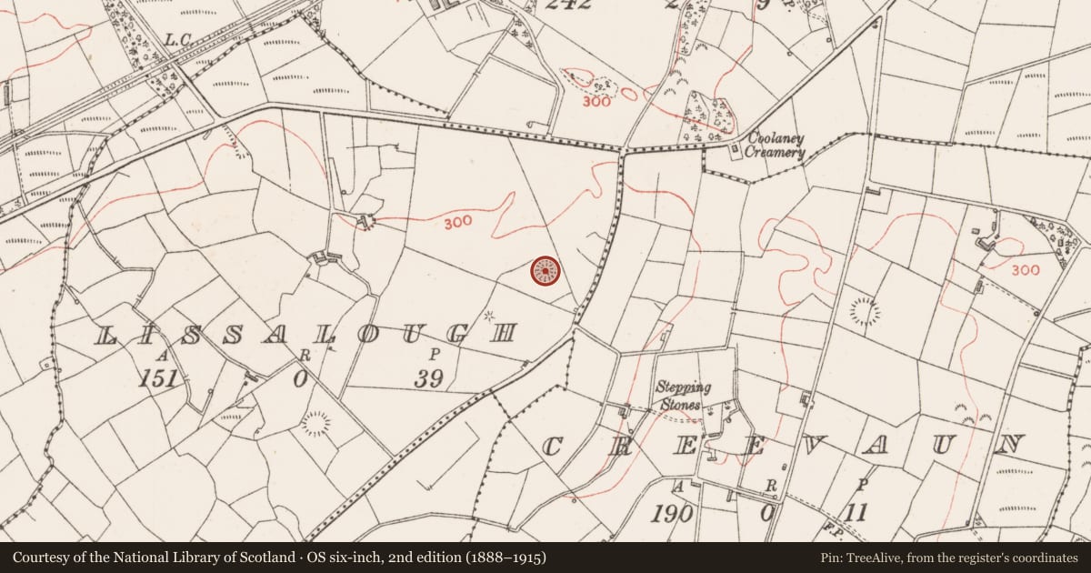 Ordnance Survey six-inch map, 2nd edition (1888–1915) covering the location of Ringfort - rath, Lissalough, County Sligo, with a pin at the register's coordinates