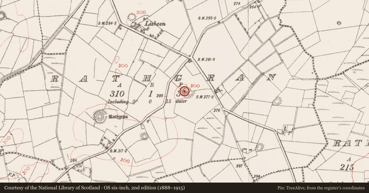 Ordnance Survey six-inch map, 2nd edition (1888–1915) covering the location of Ringfort - rath, Rathgran, County Sligo, with a pin at the register's coordinates