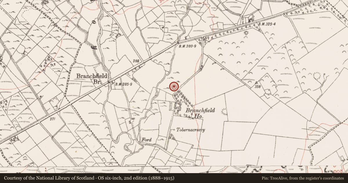 Ordnance Survey six-inch map, 2nd edition (1888–1915) covering the location of Ringfort - cashel, Carrownacreevy, County Sligo, with a pin at the register's coordinates