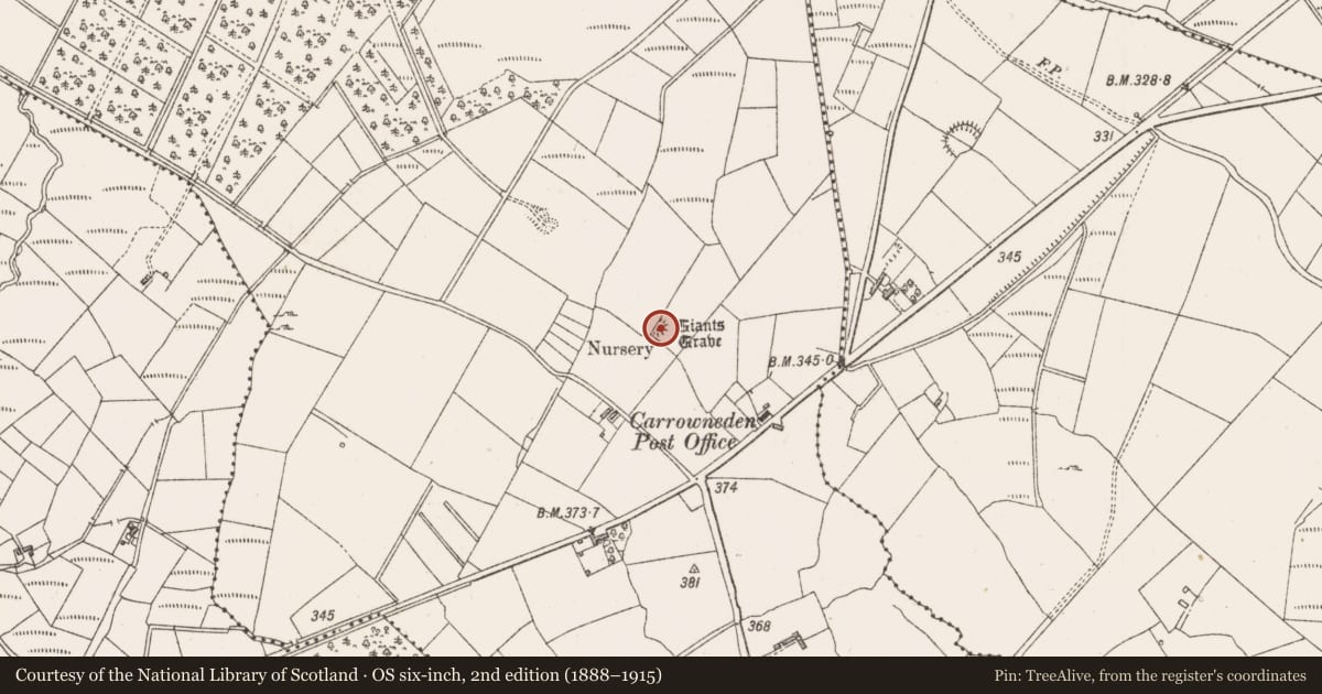 Ordnance Survey six-inch map, 2nd edition (1888–1915) covering the location of Megalithic tomb - wedge tomb, Carrowneden, County Sligo, with a pin at the register's coordinates