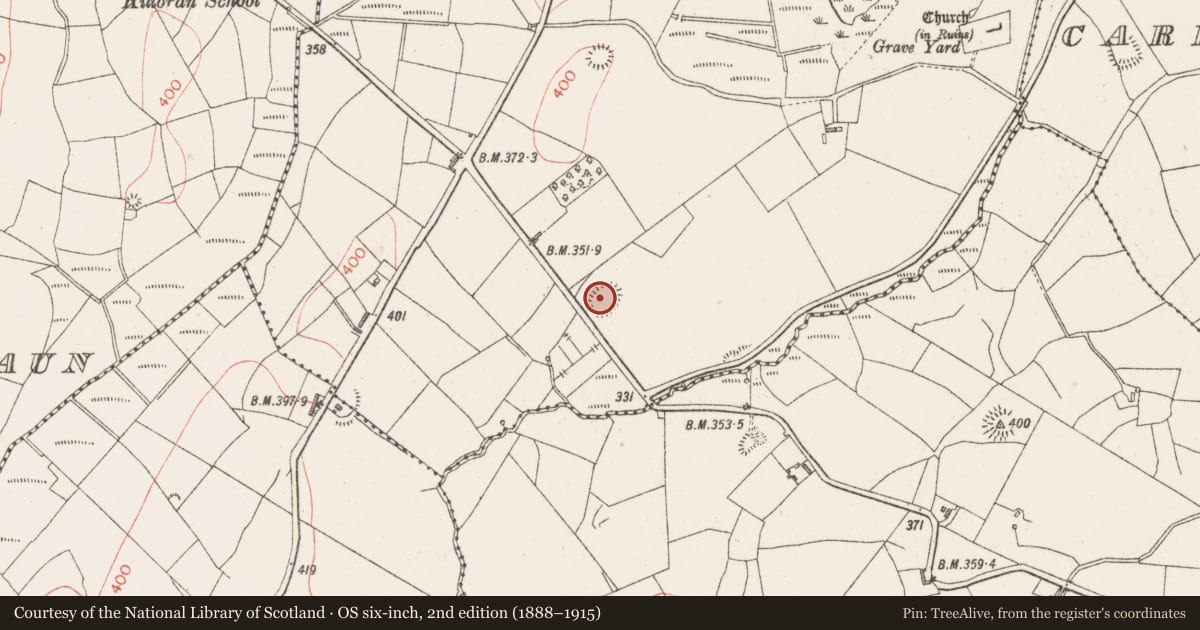 Ordnance Survey six-inch map, 2nd edition (1888–1915) covering the location of Ringfort - rath, Killoran North, County Sligo, with a pin at the register's coordinates