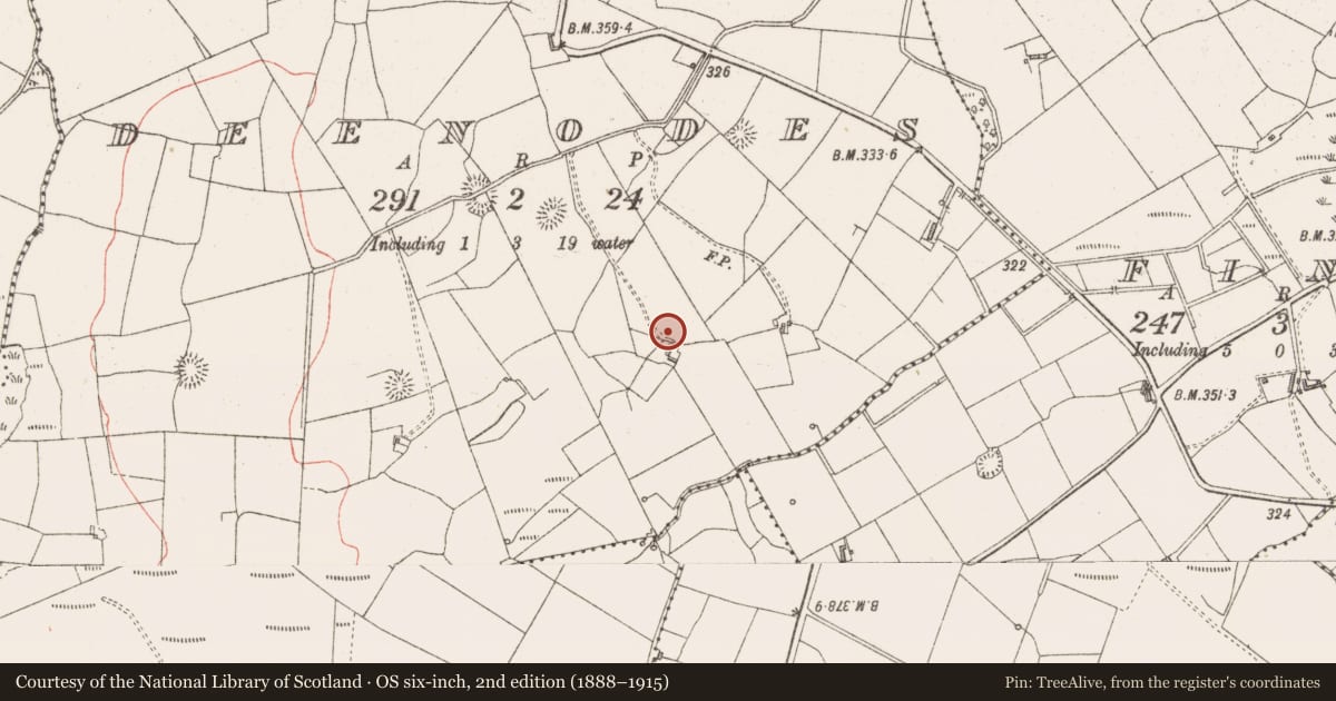Ordnance Survey six-inch map, 2nd edition (1888–1915) covering the location of Barrow - mound barrow, Deenodes, County Sligo, with a pin at the register's coordinates