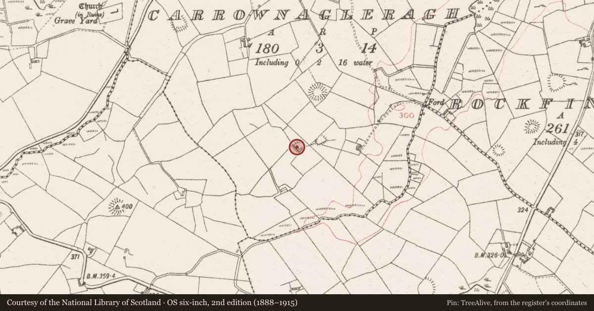 Ordnance Survey six-inch map, 2nd edition (1888–1915) covering the location of Ringfort - rath, Carrownagleragh, County Sligo, with a pin at the register's coordinates