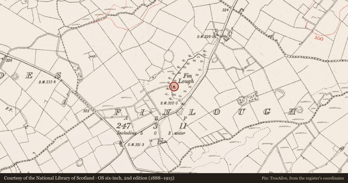 Ordnance Survey six-inch map, 2nd edition (1888–1915) covering the location of Crannog, Finlough, County Sligo, with a pin at the register's coordinates