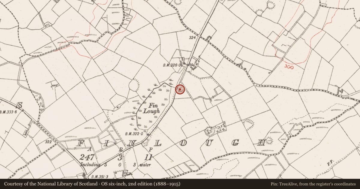 Ordnance Survey six-inch map, 2nd edition (1888–1915) covering the location of Barrow - mound barrow, Finlough, County Sligo, with a pin at the register's coordinates
