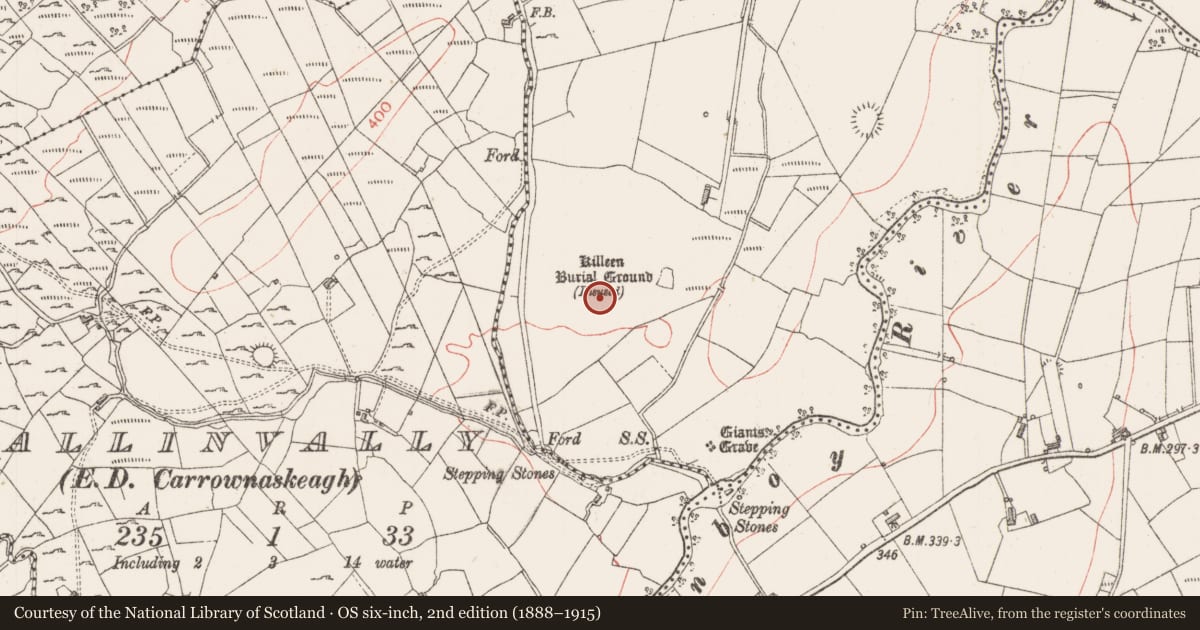 Ordnance Survey six-inch map, 2nd edition (1888–1915) covering the location of Souterrain, Gortakeeran, County Sligo, with a pin at the register's coordinates