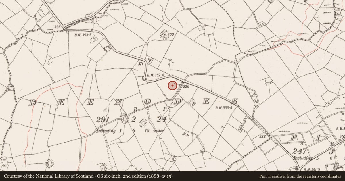 Ordnance Survey six-inch map, 2nd edition (1888–1915) covering the location of Fulacht fia, Deenodes, County Sligo, with a pin at the register's coordinates