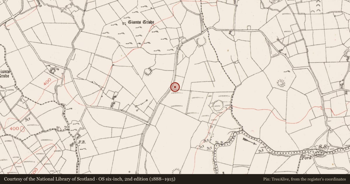 Ordnance Survey six-inch map, 2nd edition (1888–1915) covering the location of Fulacht fia, Gortakeeran, County Sligo, with a pin at the register's coordinates