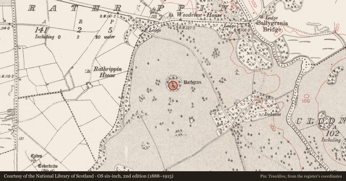 Ordnance Survey six-inch map, 2nd edition (1888–1915) covering the location of Ringfort - rath, Markree Demesne, County Sligo, with a pin at the register's coordinates