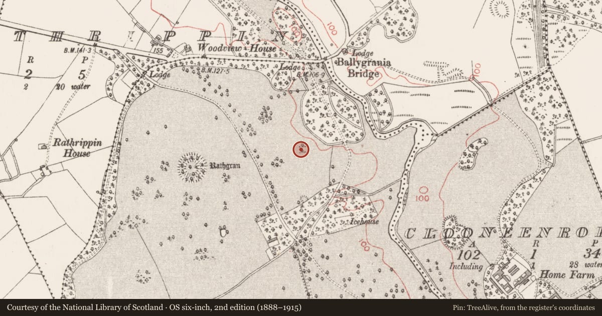 Ordnance Survey six-inch map, 2nd edition (1888–1915) covering the location of Ringfort - rath, Markree Demesne, County Sligo, with a pin at the register's coordinates