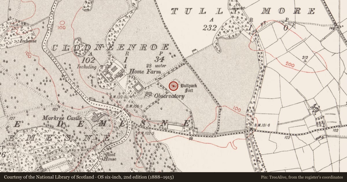 Ordnance Survey six-inch map, 2nd edition (1888–1915) covering the location of Ringfort - rath, Clooneenroe, County Sligo, with a pin at the register's coordinates