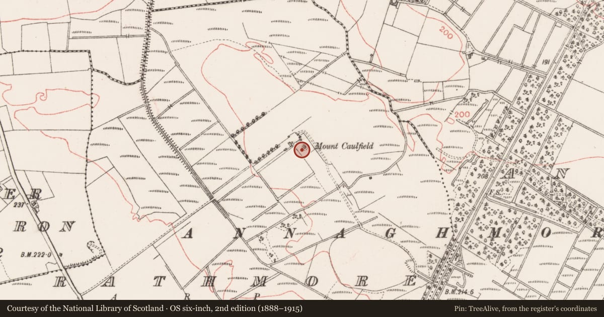 Ordnance Survey six-inch map, 2nd edition (1888–1915) covering the location of Designed landscape - belvedere, Rathmore, County Sligo, with a pin at the register's coordinates