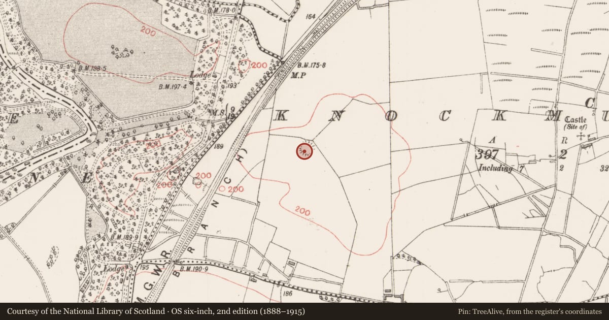 Ordnance Survey six-inch map, 2nd edition (1888–1915) covering the location of Ringfort - rath, Knockmullin, County Sligo, with a pin at the register's coordinates