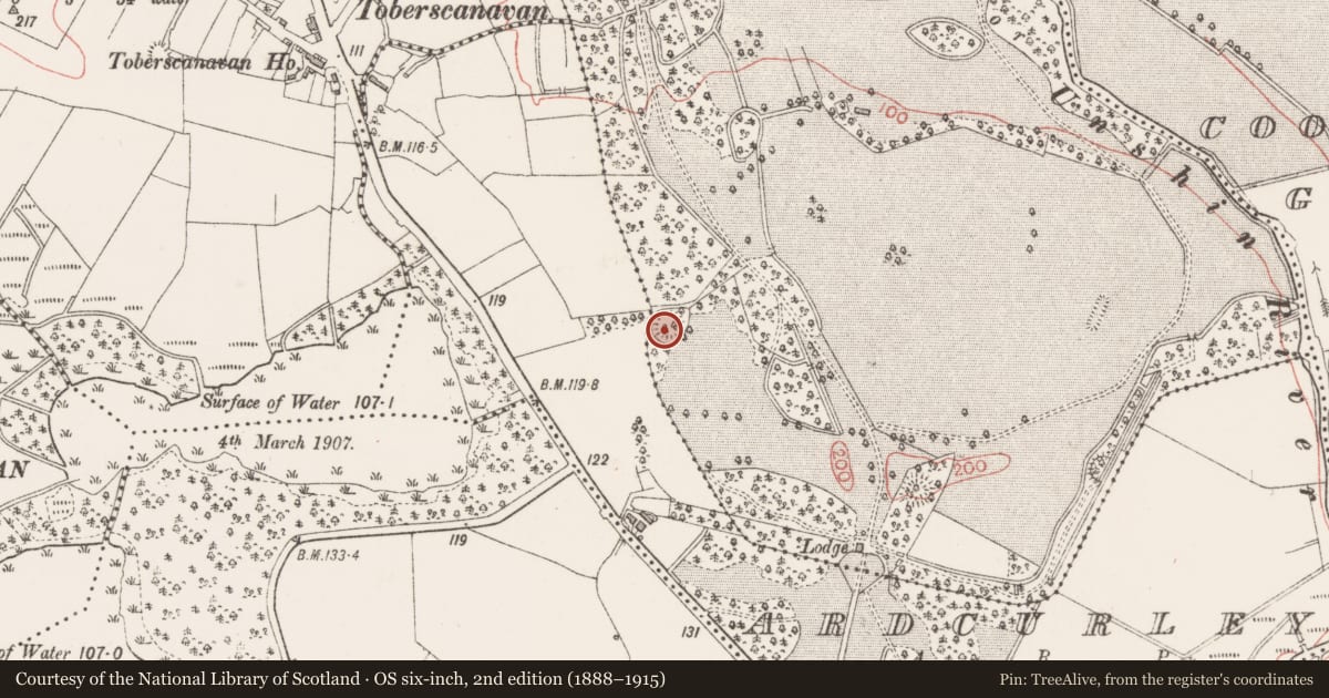 Ordnance Survey six-inch map, 2nd edition (1888–1915) covering the location of Ringfort - rath, Markree Demesne, County Sligo, with a pin at the register's coordinates