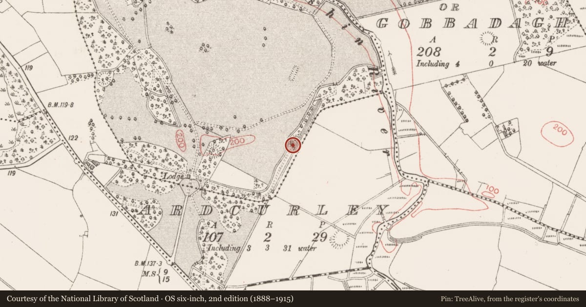 Ordnance Survey six-inch map, 2nd edition (1888–1915) covering the location of Ringfort - rath, Markree Demesne, County Sligo, with a pin at the register's coordinates