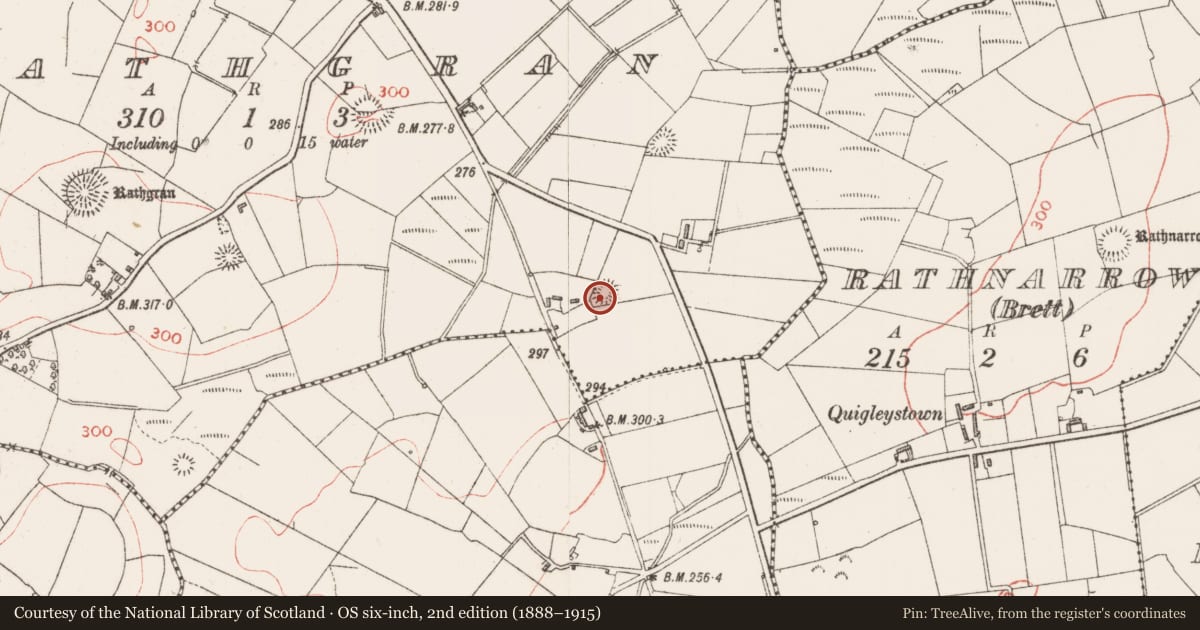 Ordnance Survey six-inch map, 2nd edition (1888–1915) covering the location of Ringfort - rath, Rathgran, County Sligo, with a pin at the register's coordinates