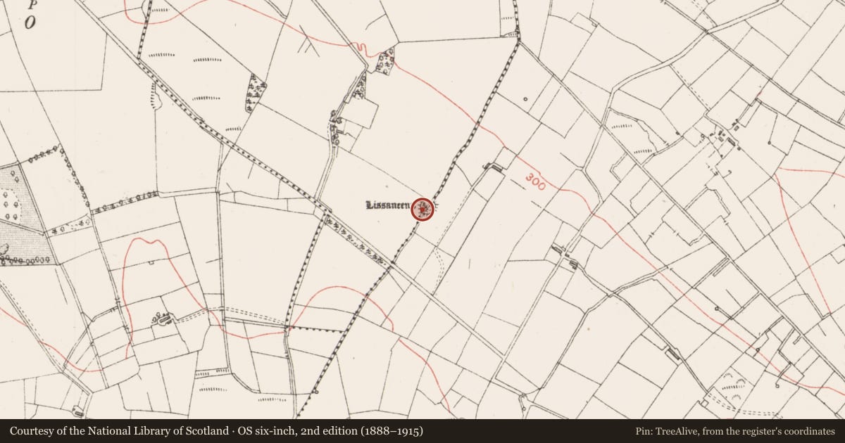 Ordnance Survey six-inch map, 2nd edition (1888–1915) covering the location of Ringfort - rath, Carrickbanagher, Lissaneena, County Sligo, with a pin at the register's coordinates