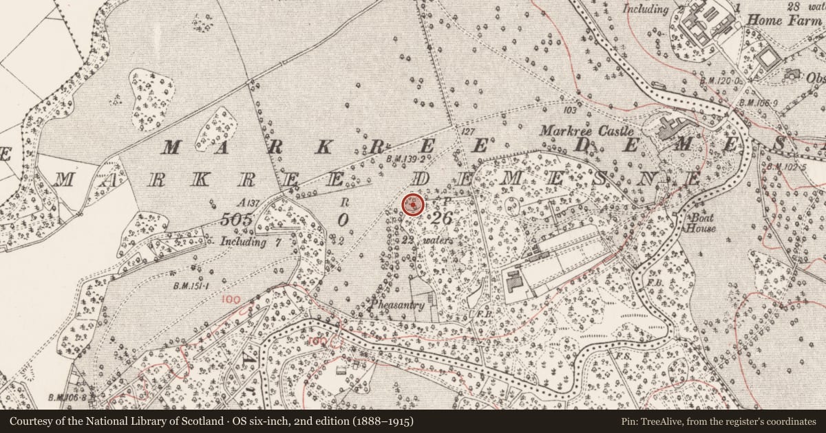 Ordnance Survey six-inch map, 2nd edition (1888–1915) covering the location of Earthwork, Markree Demesne, County Sligo, with a pin at the register's coordinates
