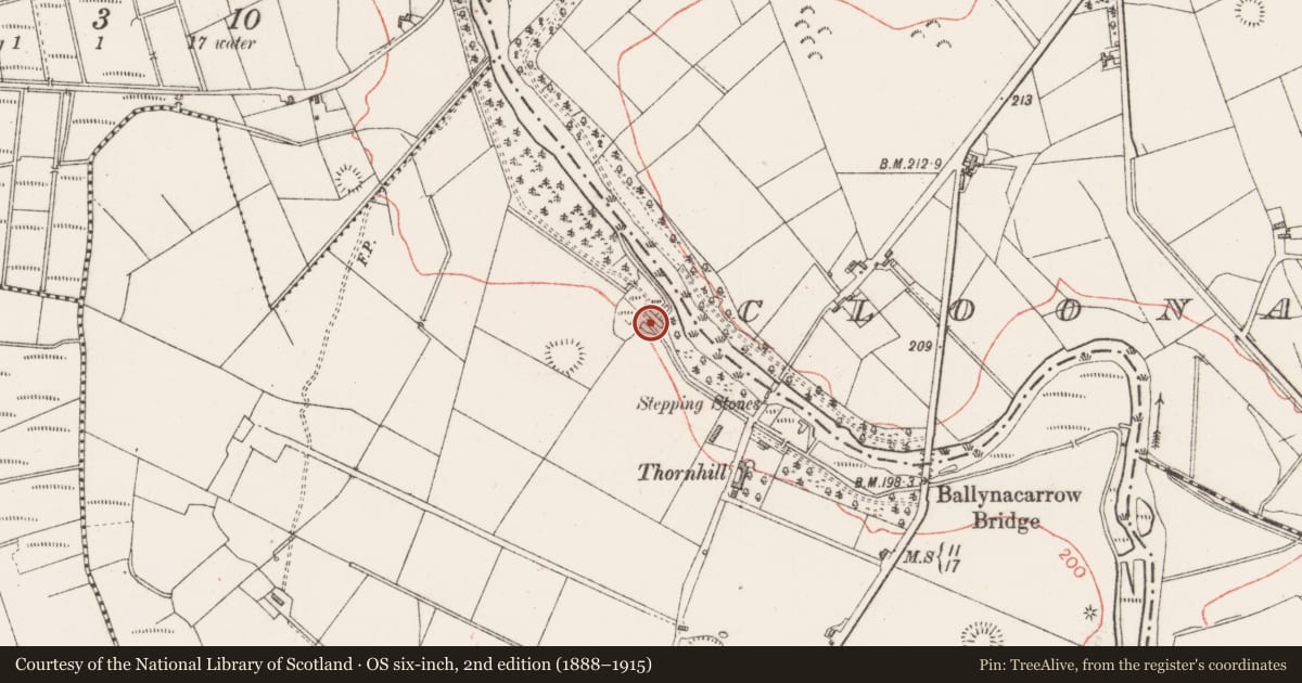 Ordnance Survey six-inch map, 2nd edition (1888–1915) covering the location of Mill - bleaching, Ballynacarrow North, County Sligo, with a pin at the register's coordinates
