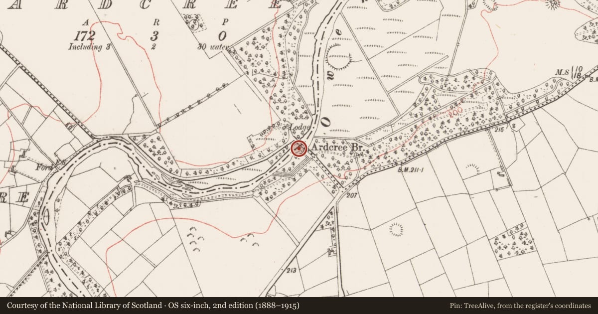 Ordnance Survey six-inch map, 2nd edition (1888–1915) covering the location of Bridge, County Sligo, with a pin at the register's coordinates