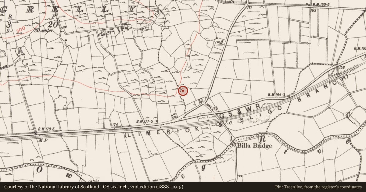 Ordnance Survey six-inch map, 2nd edition (1888–1915) covering the location of Souterrain, Glen, County Sligo, with a pin at the register's coordinates