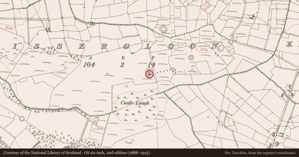 Ordnance Survey six-inch map, 2nd edition (1888–1915) covering the location of Ringfort - rath, Lissergloon, County Sligo, with a pin at the register's coordinates