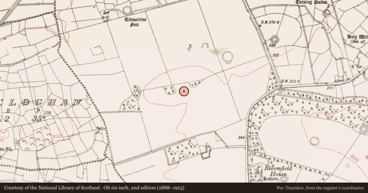 Ordnance Survey six-inch map, 2nd edition (1888–1915) covering the location of Ringfort - rath, Lavally, County Sligo, with a pin at the register's coordinates