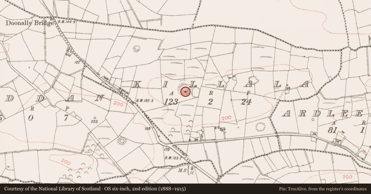 Ordnance Survey six-inch map, 2nd edition (1888–1915) covering the location of Ringfort - rath, Killala, County Sligo, with a pin at the register's coordinates