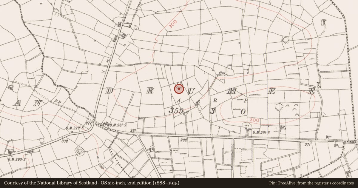 Ordnance Survey six-inch map, 2nd edition (1888–1915) covering the location of Ringfort - rath, Drumee, County Sligo, with a pin at the register's coordinates