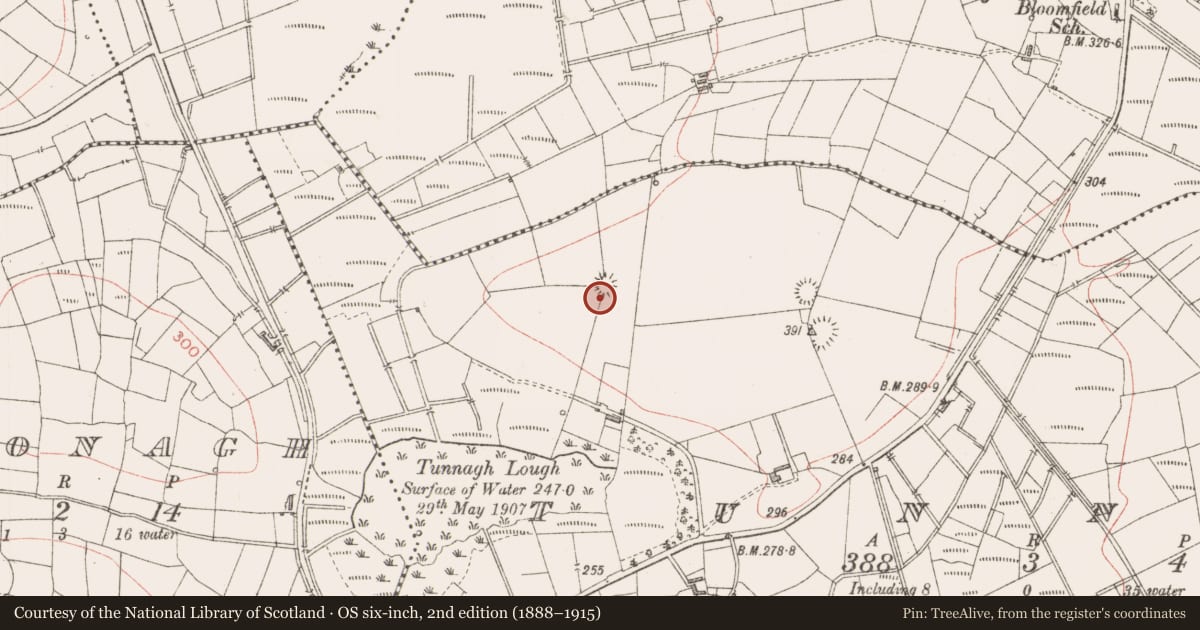 Ordnance Survey six-inch map, 2nd edition (1888–1915) covering the location of Ringfort - rath, Tunnagh, County Sligo, with a pin at the register's coordinates