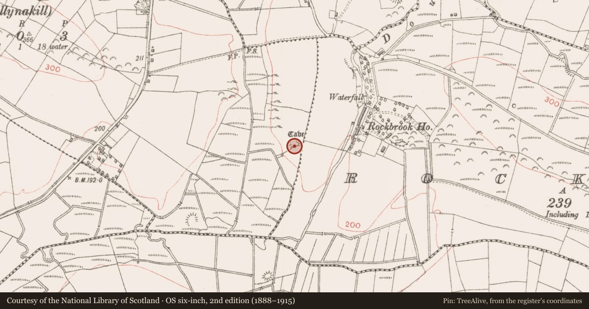Ordnance Survey six-inch map, 2nd edition (1888–1915) covering the location of Souterrain, Rusheen, County Sligo, with a pin at the register's coordinates