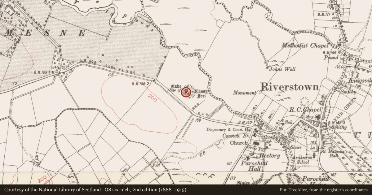 Ordnance Survey six-inch map, 2nd edition (1888–1915) covering the location of Souterrain, Cooperhill, County Sligo, with a pin at the register's coordinates