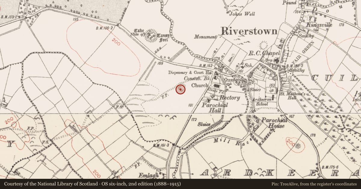 Ordnance Survey six-inch map, 2nd edition (1888–1915) covering the location of Enclosure, Cooperhill, County Sligo, with a pin at the register's coordinates