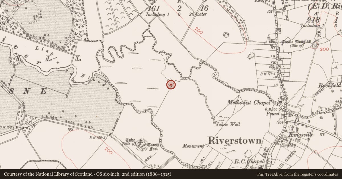 Ordnance Survey six-inch map, 2nd edition (1888–1915) covering the location of Enclosure, Ardkeeran, County Sligo, with a pin at the register's coordinates