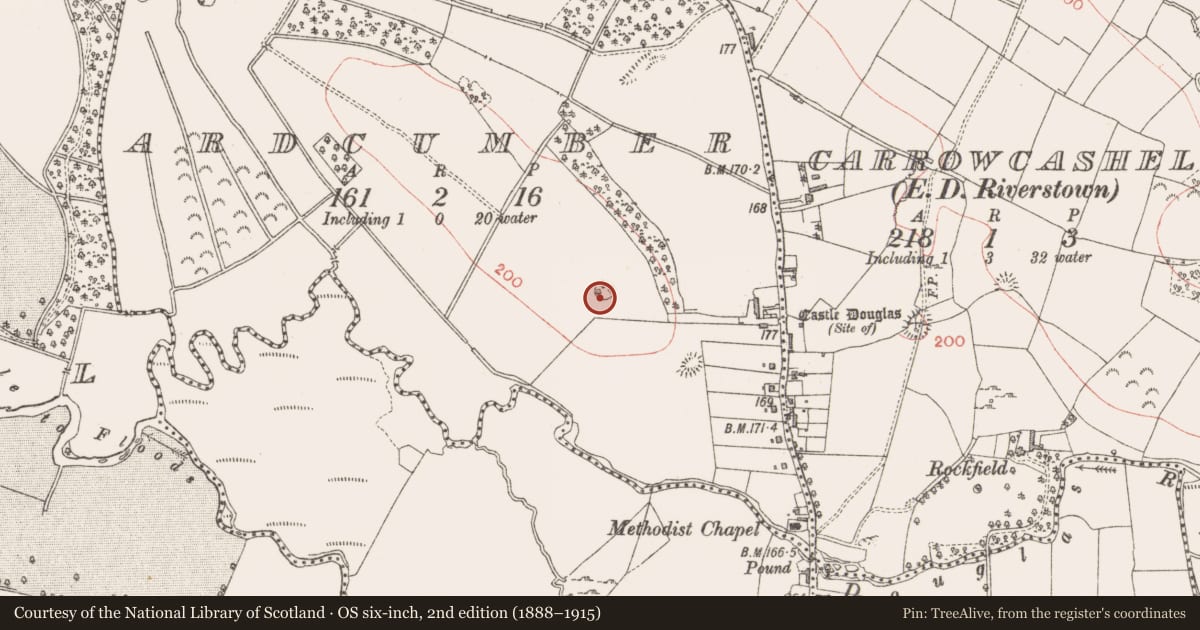 Ordnance Survey six-inch map, 2nd edition (1888–1915) covering the location of Ringfort - rath, Ardcumber, County Sligo, with a pin at the register's coordinates