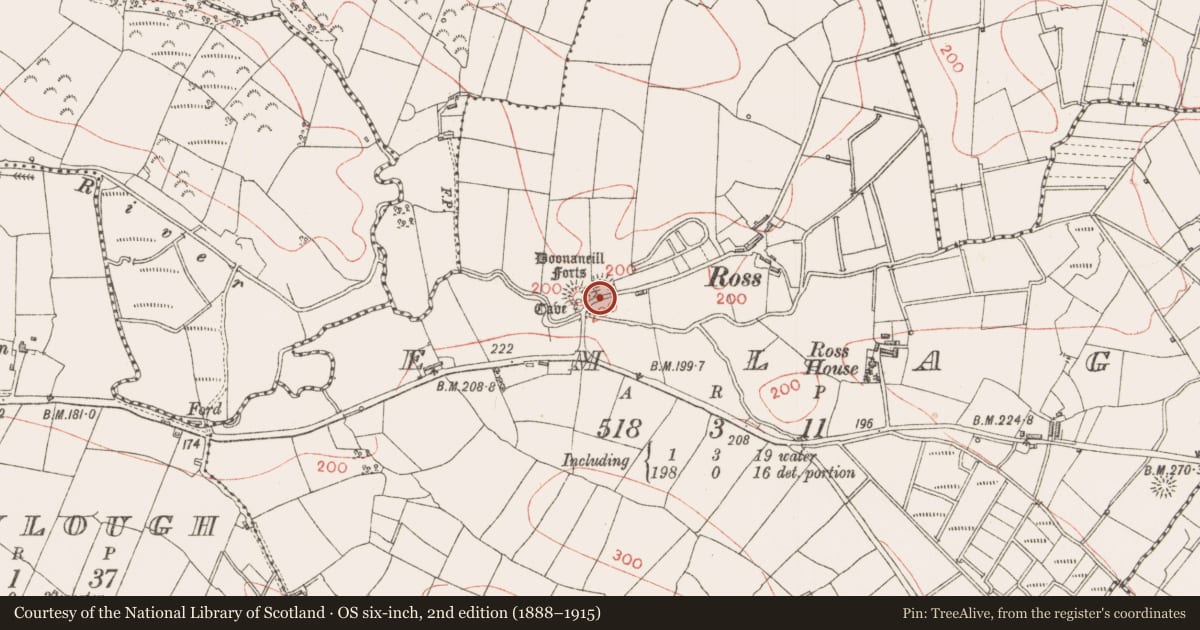 Ordnance Survey six-inch map, 2nd edition (1888–1915) covering the location of Ringfort - rath, Emlagh, County Sligo, with a pin at the register's coordinates