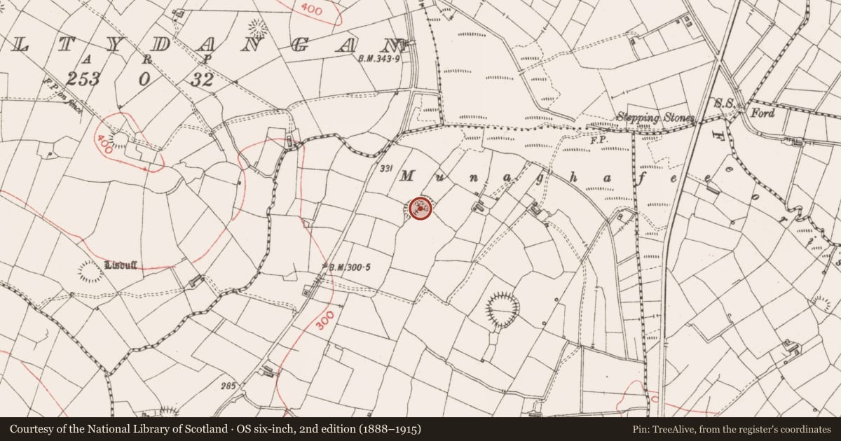 Ordnance Survey six-inch map, 2nd edition (1888–1915) covering the location of Ringfort - rath, Knockbreenagher, County Sligo, with a pin at the register's coordinates