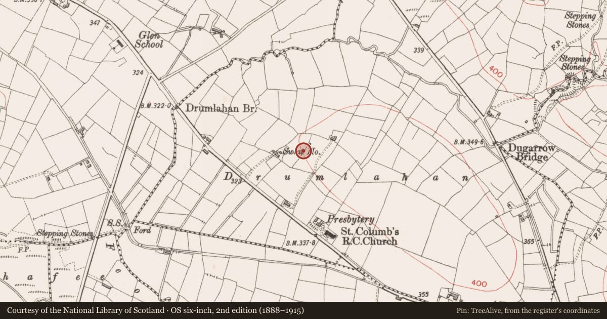 Ordnance Survey six-inch map, 2nd edition (1888–1915) covering the location of Well, Drumnasoohy, County Sligo, with a pin at the register's coordinates