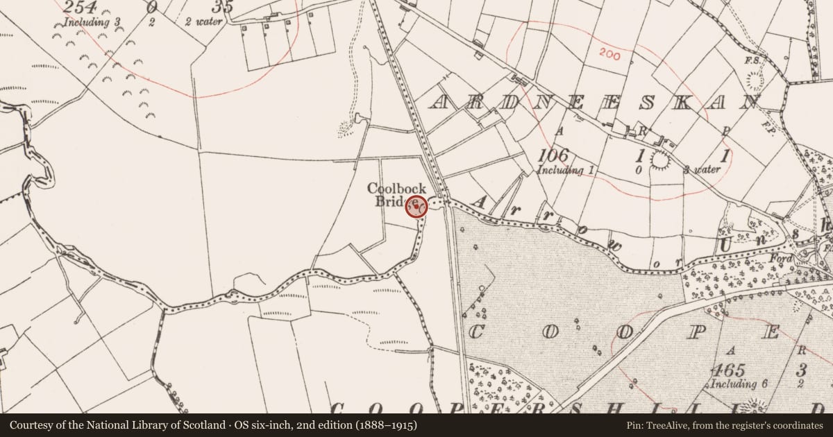 Ordnance Survey six-inch map, 2nd edition (1888–1915) covering the location of Barrow - ring-barrow, Coolbock, County Sligo, with a pin at the register's coordinates