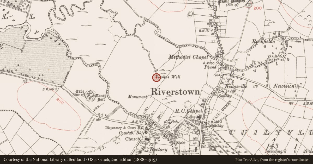 Ordnance Survey six-inch map, 2nd edition (1888–1915) covering the location of Ritual site - holy well, Ardkeeran, County Sligo, with a pin at the register's coordinates