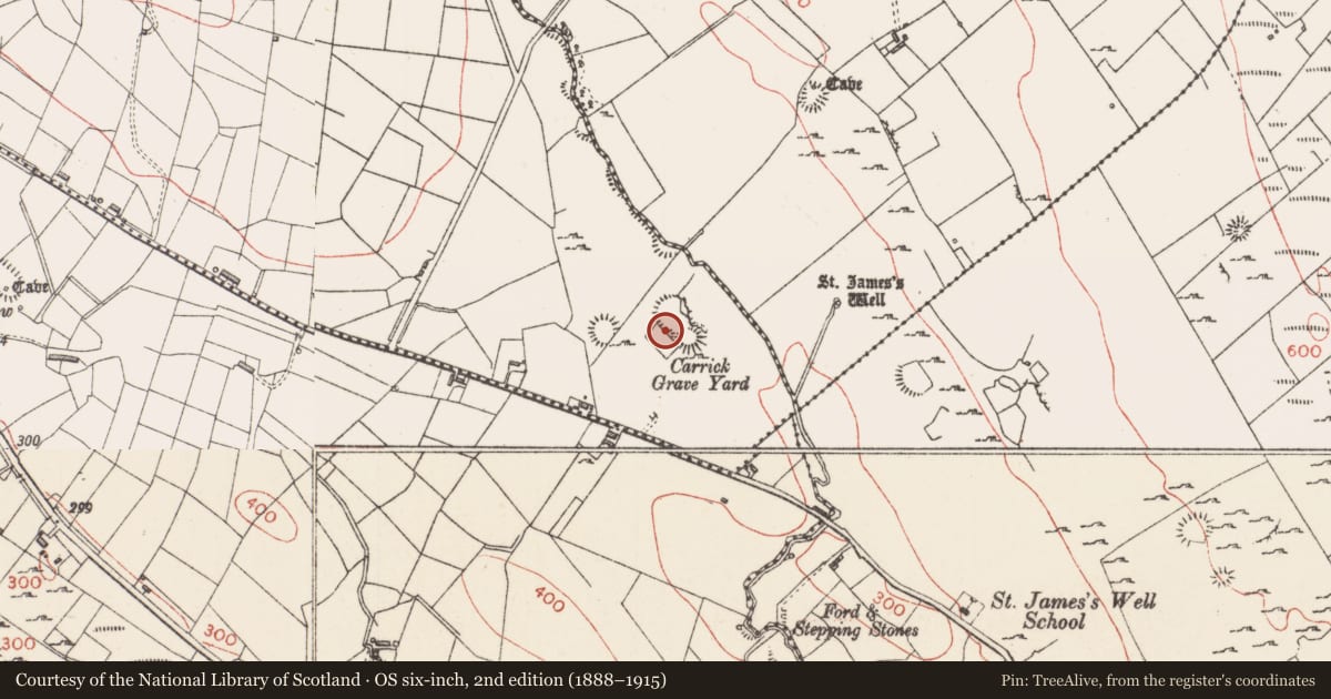 Ordnance Survey six-inch map, 2nd edition (1888–1915) covering the location of Castle - motte, Carrownagilty, County Sligo, with a pin at the register's coordinates