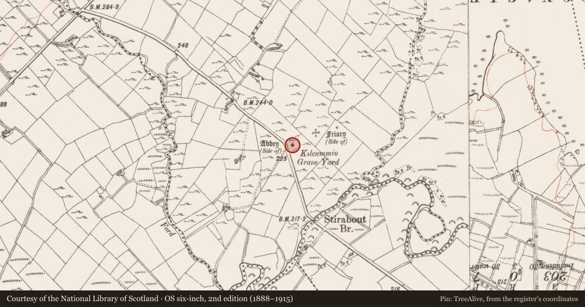 Ordnance Survey six-inch map, 2nd edition (1888–1915) covering the location of Architectural fragment, Kilcummin, County Sligo, with a pin at the register's coordinates