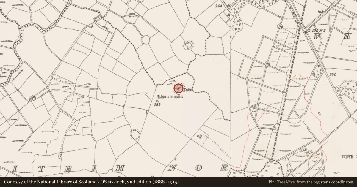 Ordnance Survey six-inch map, 2nd edition (1888–1915) covering the location of Ringfort - rath, Leitrim North, County Sligo, with a pin at the register's coordinates