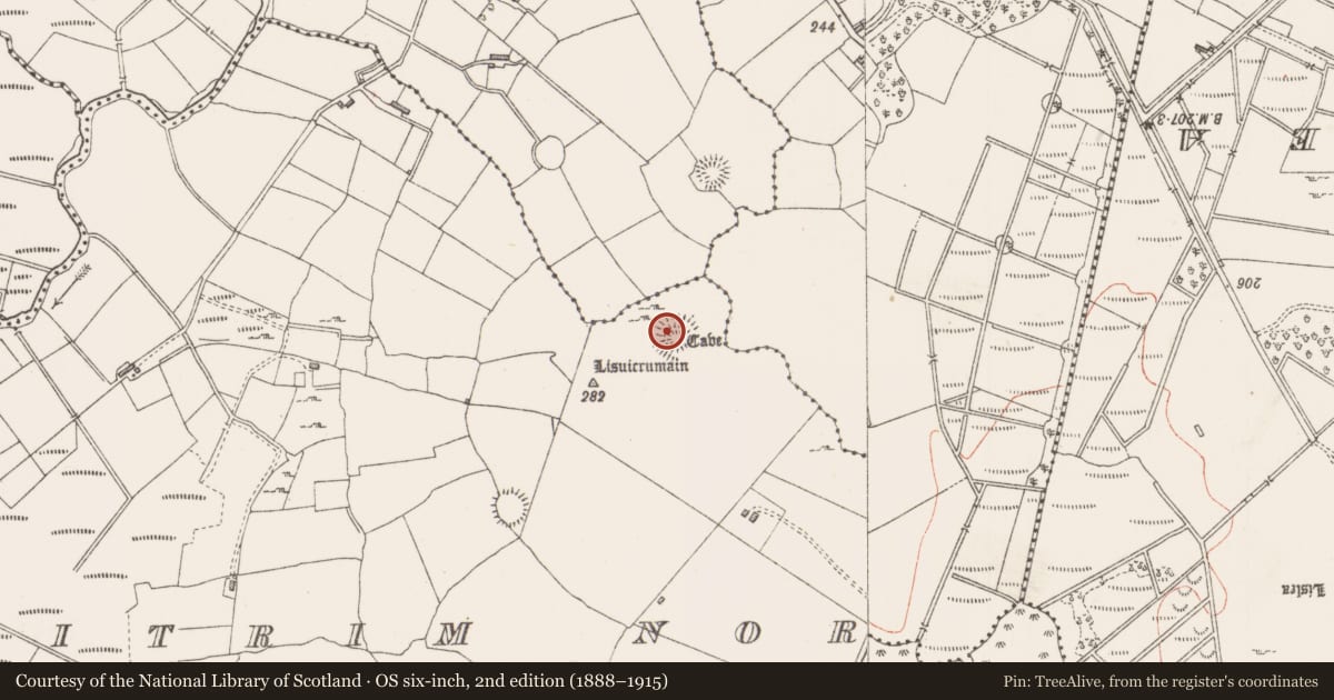 Ordnance Survey six-inch map, 2nd edition (1888–1915) covering the location of Souterrain, Leitrim North, County Sligo, with a pin at the register's coordinates