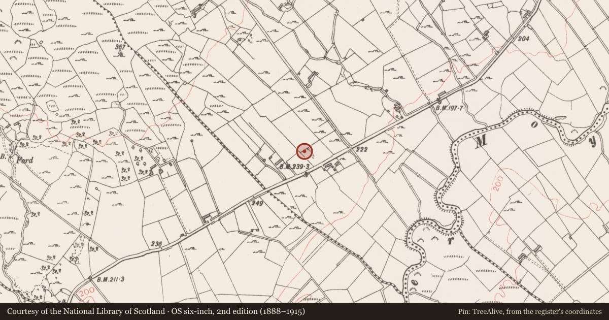 Ordnance Survey six-inch map, 2nd edition (1888–1915) covering the location of Ringfort - rath, Mullaun, County Sligo, with a pin at the register's coordinates