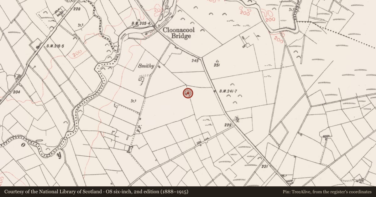 Ordnance Survey six-inch map, 2nd edition (1888–1915) covering the location of Ringfort - rath, Cloonacool, County Sligo, with a pin at the register's coordinates
