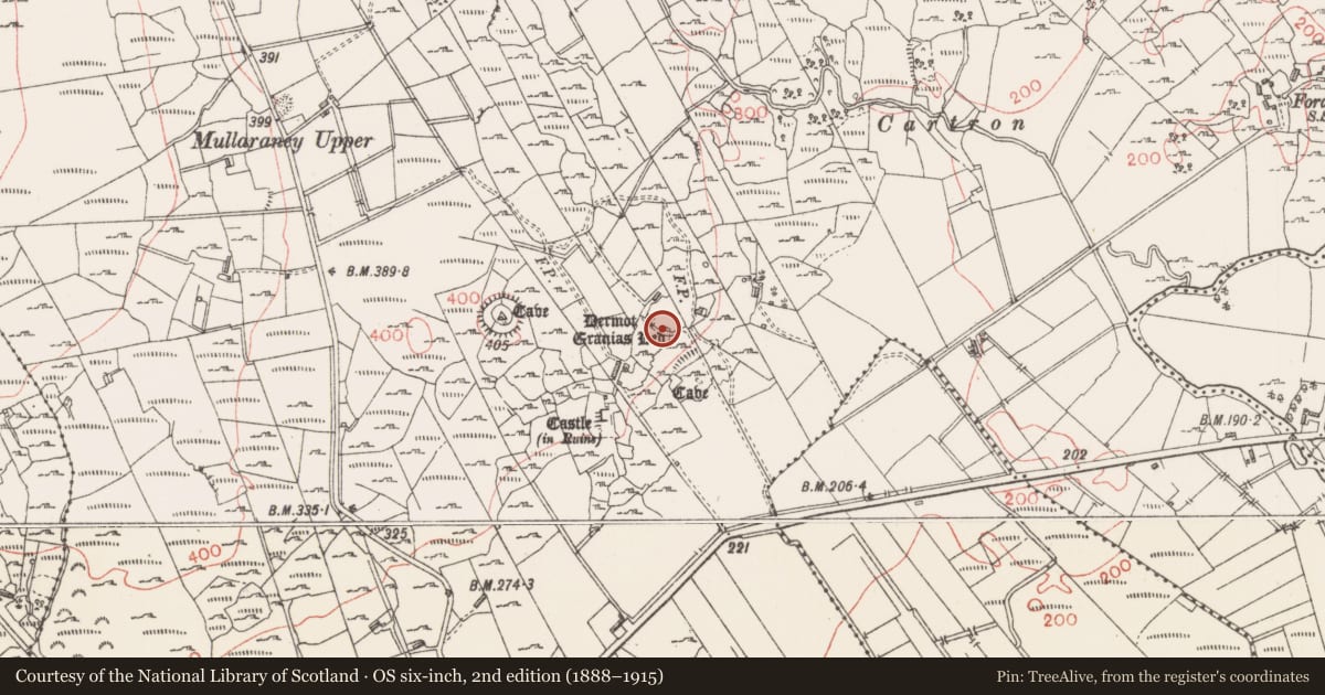 Ordnance Survey six-inch map, 2nd edition (1888–1915) covering the location of Megalithic tomb - court tomb, Castlerock Or Castlecarragh, County Sligo, with a pin at the register's coordinates
