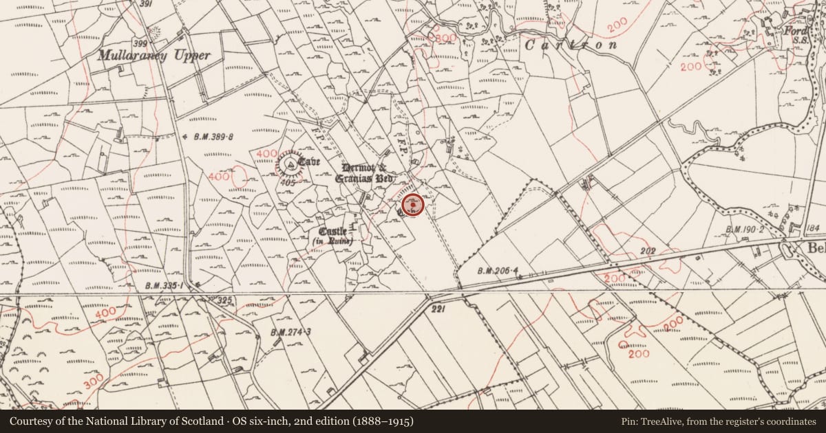 Ordnance Survey six-inch map, 2nd edition (1888–1915) covering the location of Souterrain, Castlerock Or Castlecarragh, County Sligo, with a pin at the register's coordinates