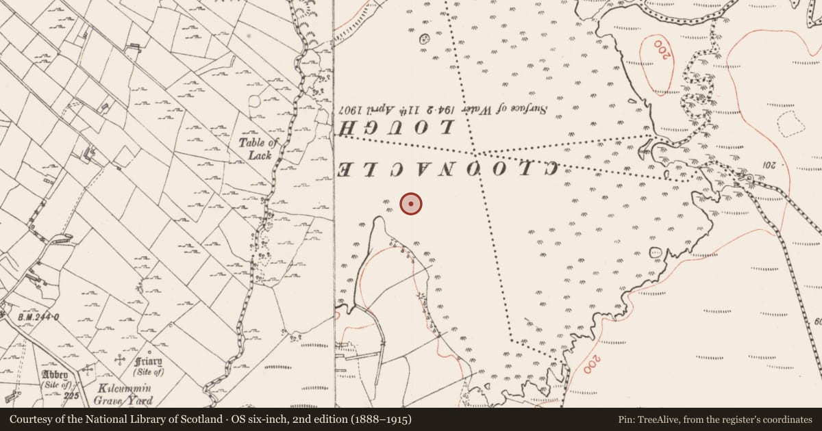 Ordnance Survey six-inch map, 2nd edition (1888–1915) covering the location of Megalithic tomb - unclassified, Carrownaleck, County Sligo, with a pin at the register's coordinates
